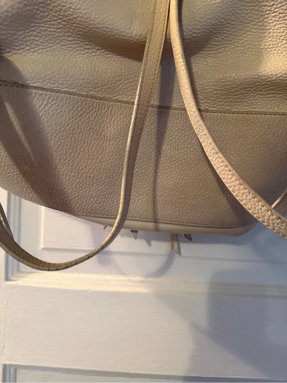 Cream Leather Zip-Front Backpack Tote for Women
